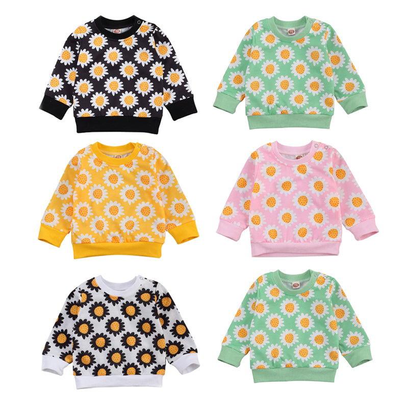 Newly Autumn Infant Baby Girls Sweatshirt Tops Sunflowers Print Long Sleeve Pullover Outfits 0-24M 5 Colors