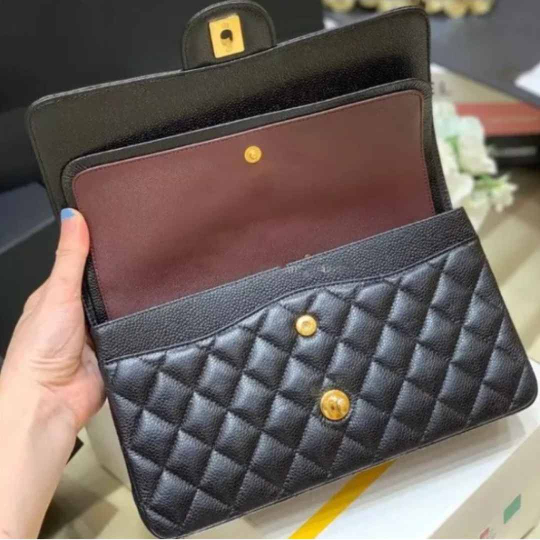 10A Designer bag Mirror quality Jumbo Double Flap Bag 23cm 25CM 30cm Real Leather Caviar Lambskin Classic All Black Purse Quilted Handbag Shoulde Wi