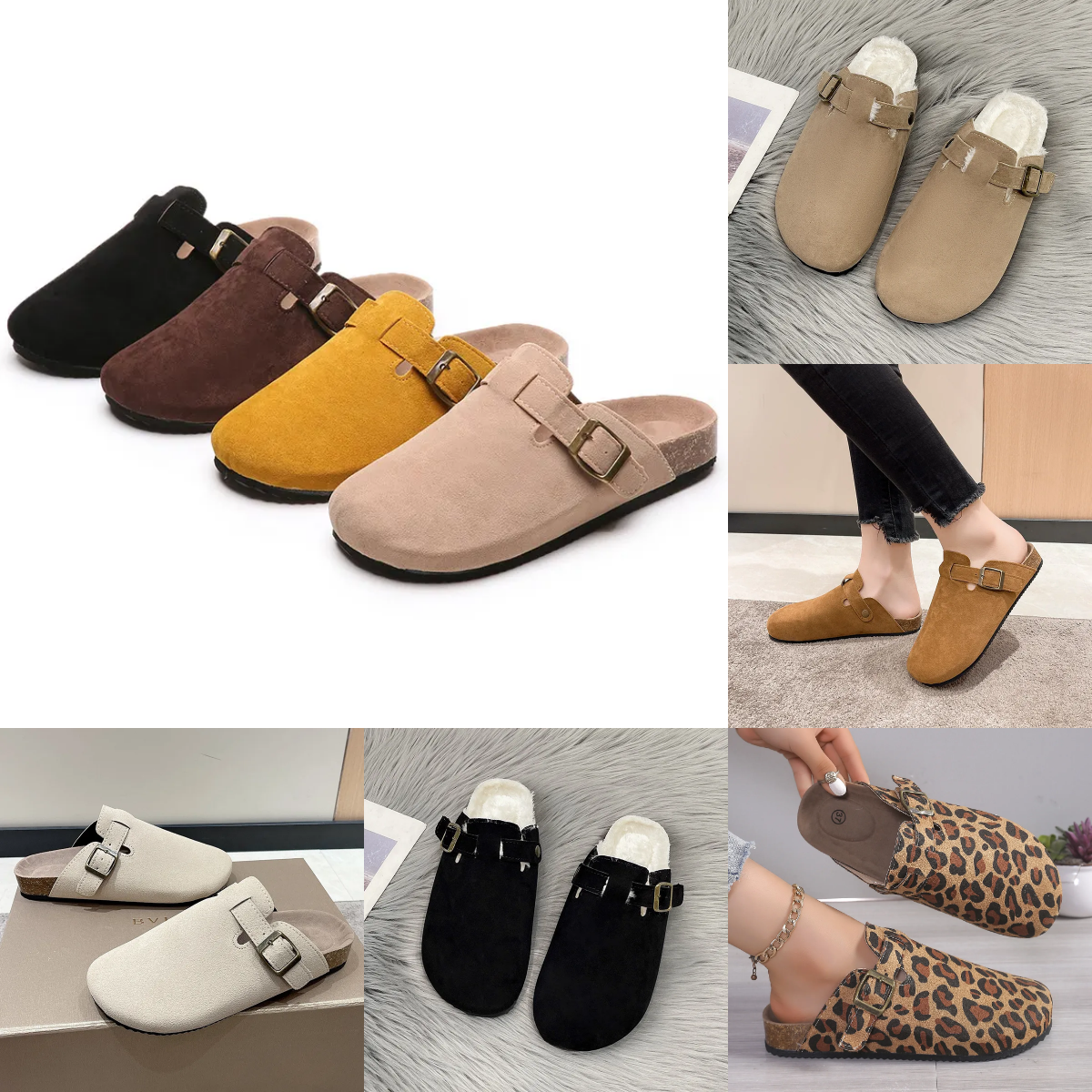 Designer Slippers Women Men Luxury Casual Shoes Cork Flat Sandals Winter Slides Genuine Leather Double Buckle Beach Sliders Casual Shoes
