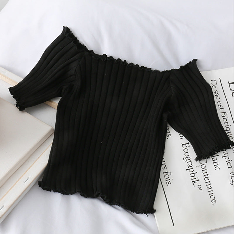 Blackday Women T-shirt Off Shoulder Knitting Crop Tops Women Fashion Solid Short Sleeve Skinny T-shirts Women 2020 Summer