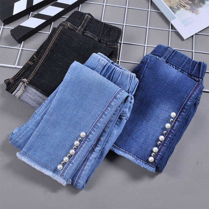 2021 New Spring Autumn Children Jeans For Girls Fashion Elastic Waist Pants Kids Skinny Leggings Slim Trousers Teenage Denim W13