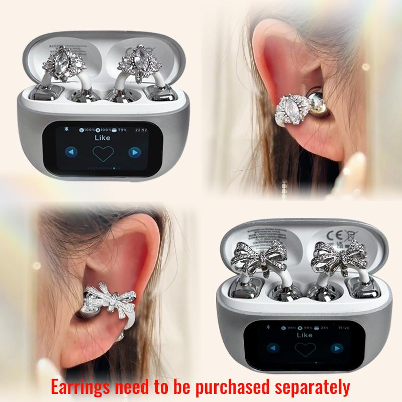 HYUNDAI Top earrings butterfly Headphones Design with LCD Full Color Touch Screen Audio Wireless airpods for Music Phone Calls with earrings Bow tie