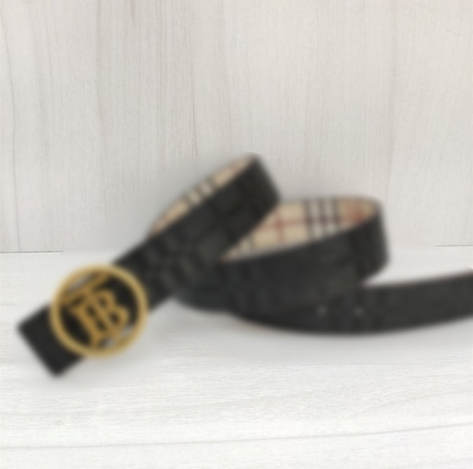 Men&#039;s bubbrry belt classic plaid cowhide leather reversible belt trendy casual fashion versatile belt