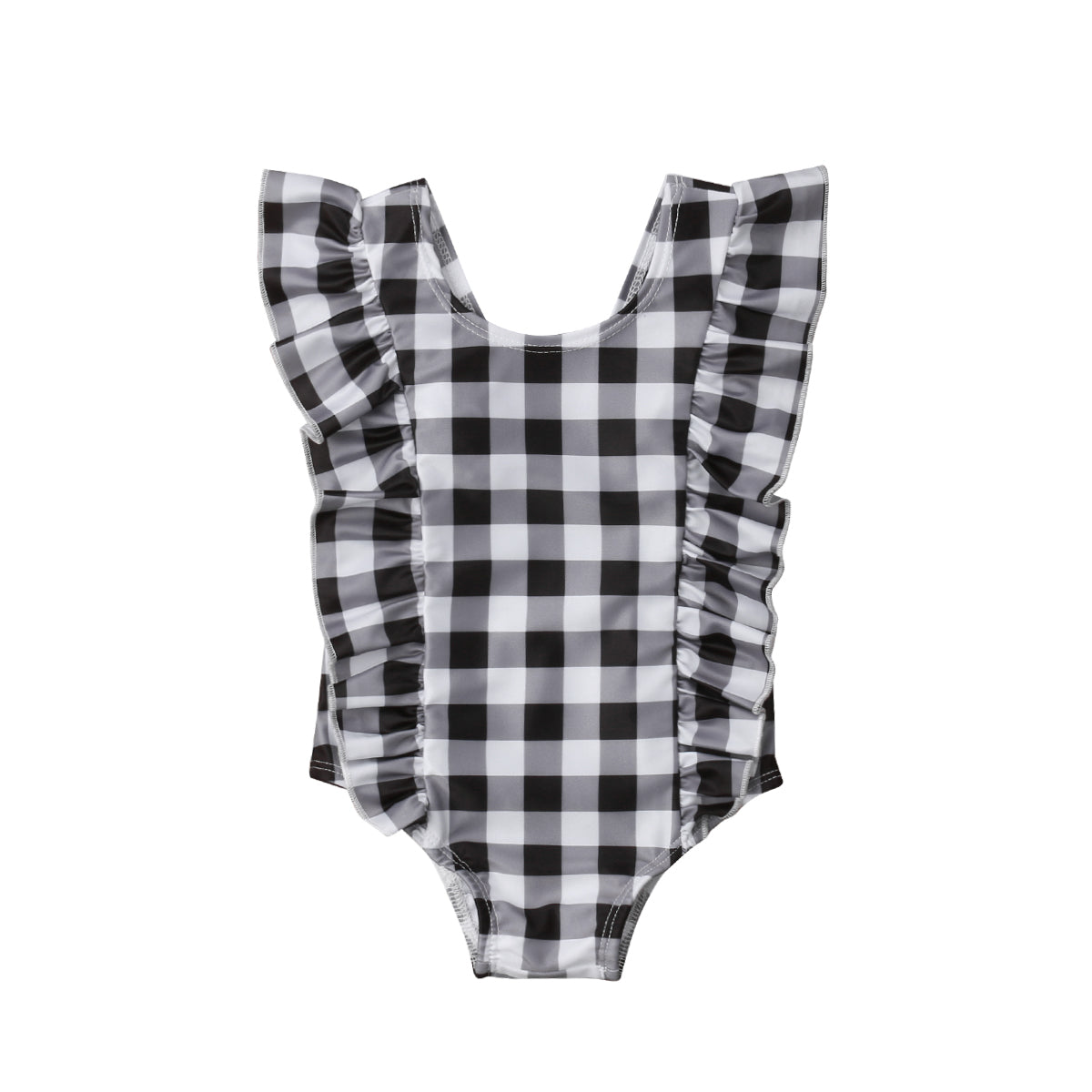 0-24M Newly Cute Infant Kids Baby Girls Bodysuits Swimwear Short Sleeve Ruffles Plaid Cotton Jumpsuits Clothes