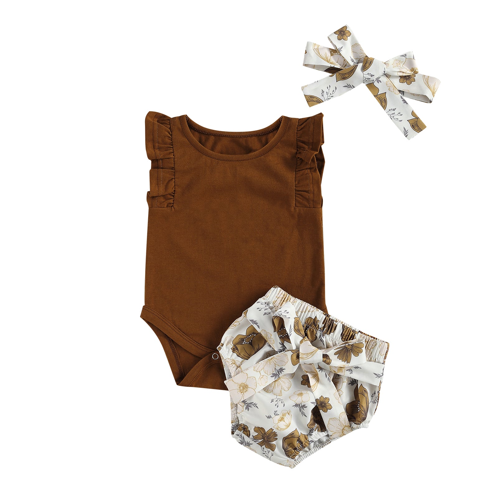 Summer Infant Baby Girls Clothes Sets Ruffles Sleeveless Romper Flowers Bow Shorts Headband