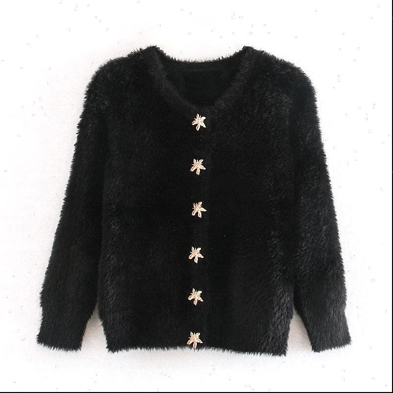 za mohair button decoration Women Sweaters pearl long sleeve winter office ropa mujer elegant cardigan