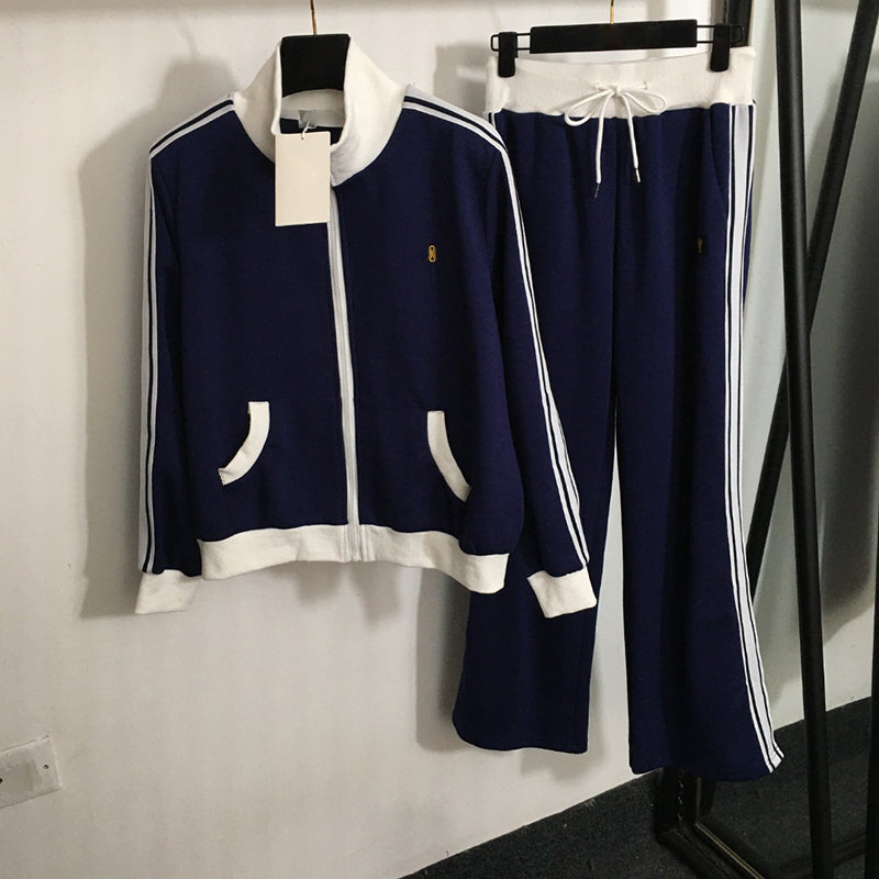 Stand Collar Jackets Pants Classic Knitted Tracksuits Fashion Cotton Coats Trousers Zipper Cardigan Jacket Tracksuits