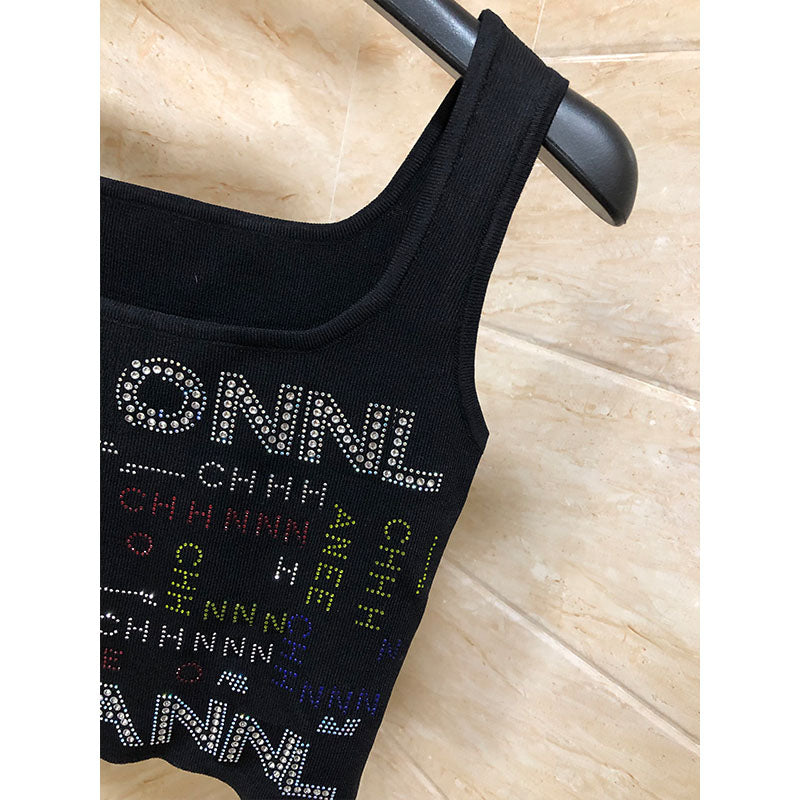 Tanks Fashion 2023 Summer Women&#039;s Knits Strap Sleeveless Vest Designer Sequin Embroidery U-Neck Casual Crop Tops 7f91
