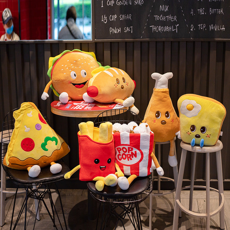 Happy Food Plush Toy Figured Cartoon Toast Hamburger Pizza Pop Corn Chips Drumstick Decor Snacks Pillow Cushion Props 7 Kinds
