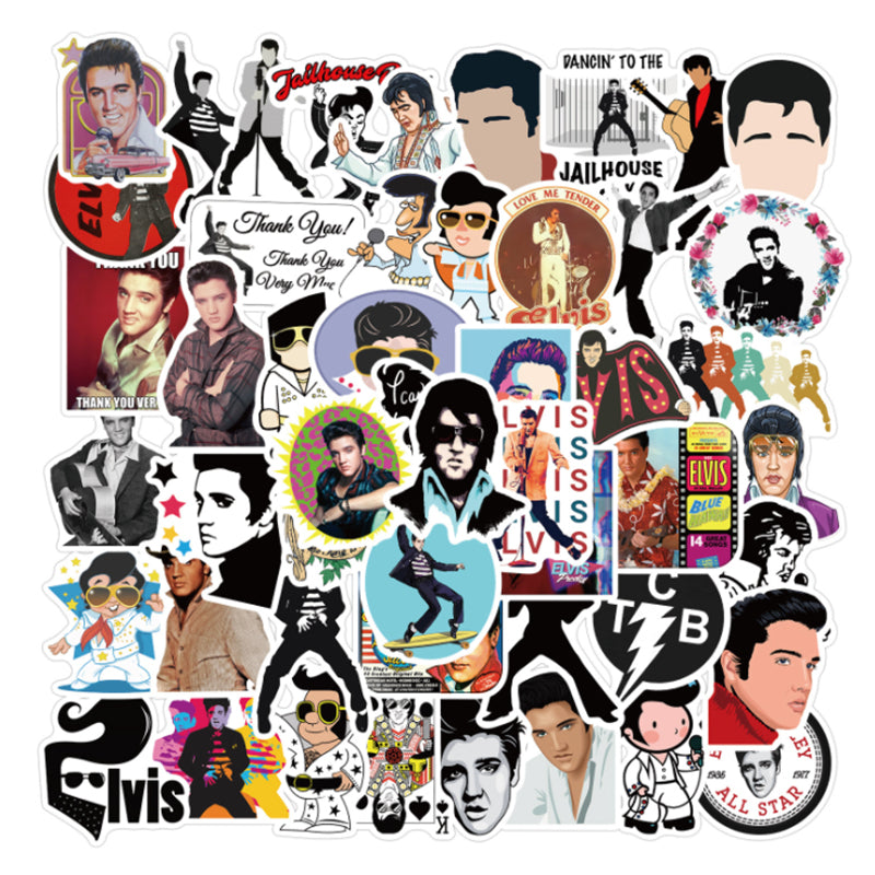 50 pcs Rock singer Elvis Presley Graffiti Waterproof Skateboard Travel Suitcase Phone Laptop Luggage Stickers Cute Kids Girl
