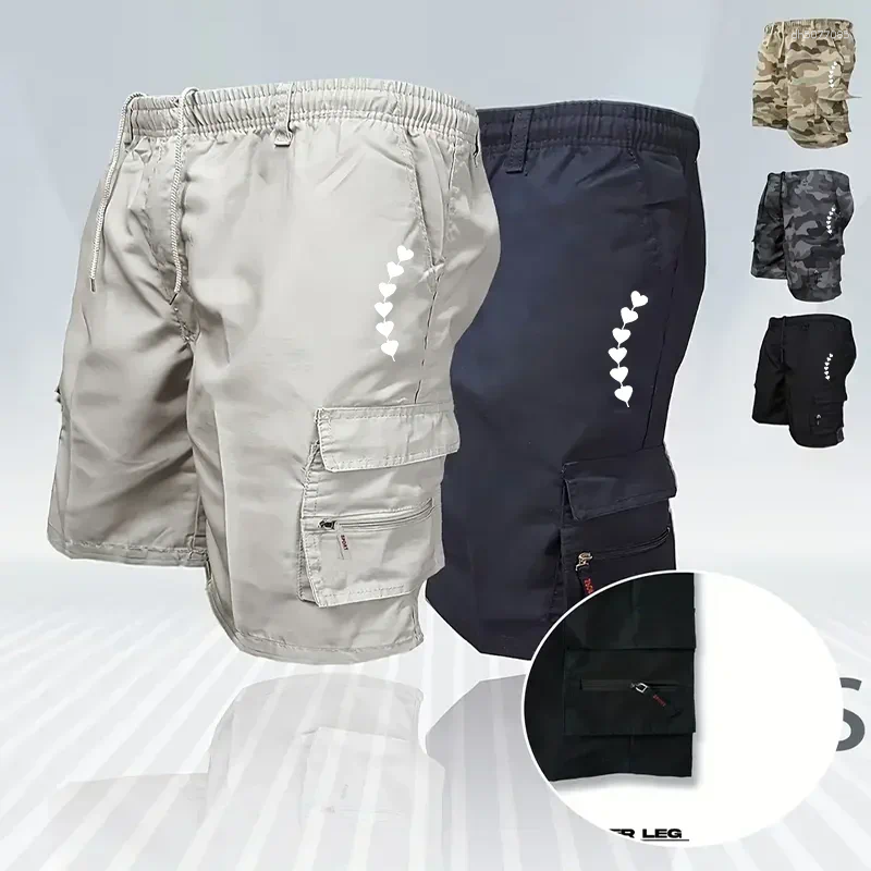 Men&#039;s Shorts Geometric Hearts Print Cargo - Breathable Mesh Panels & Reinforced Belt Loops With Durable Double Stitching