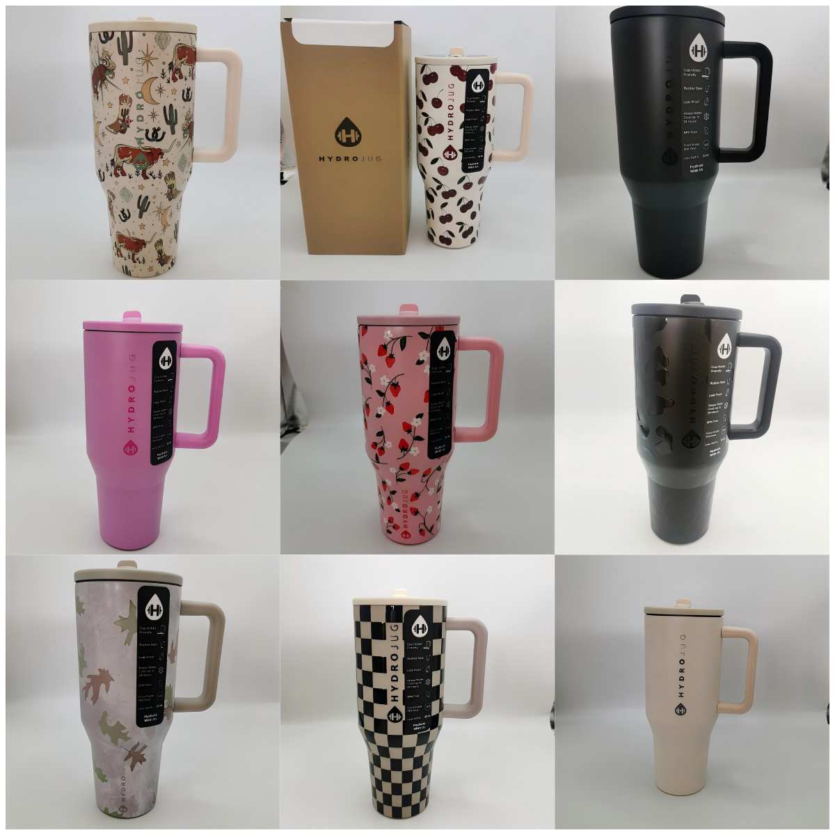 Designer Bottles 32oz Stainless Steel Tumbler with Handle & Locking Lid - Large Capacity Leakproof Bottle Fits Car Cup Holders, for Fitness, Travel,