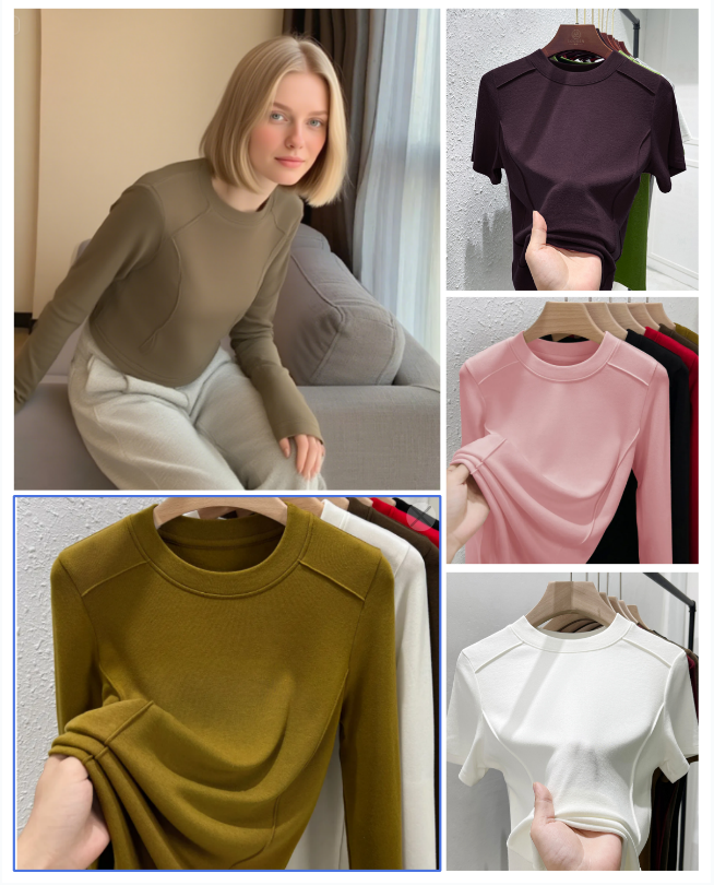 CNLONGBIDA Women&#039;s T Shirts Solid Color Round Neck Short Sleeve Slim T-shirt Women 2023 Summer Foreign Air Age Reduction Tops