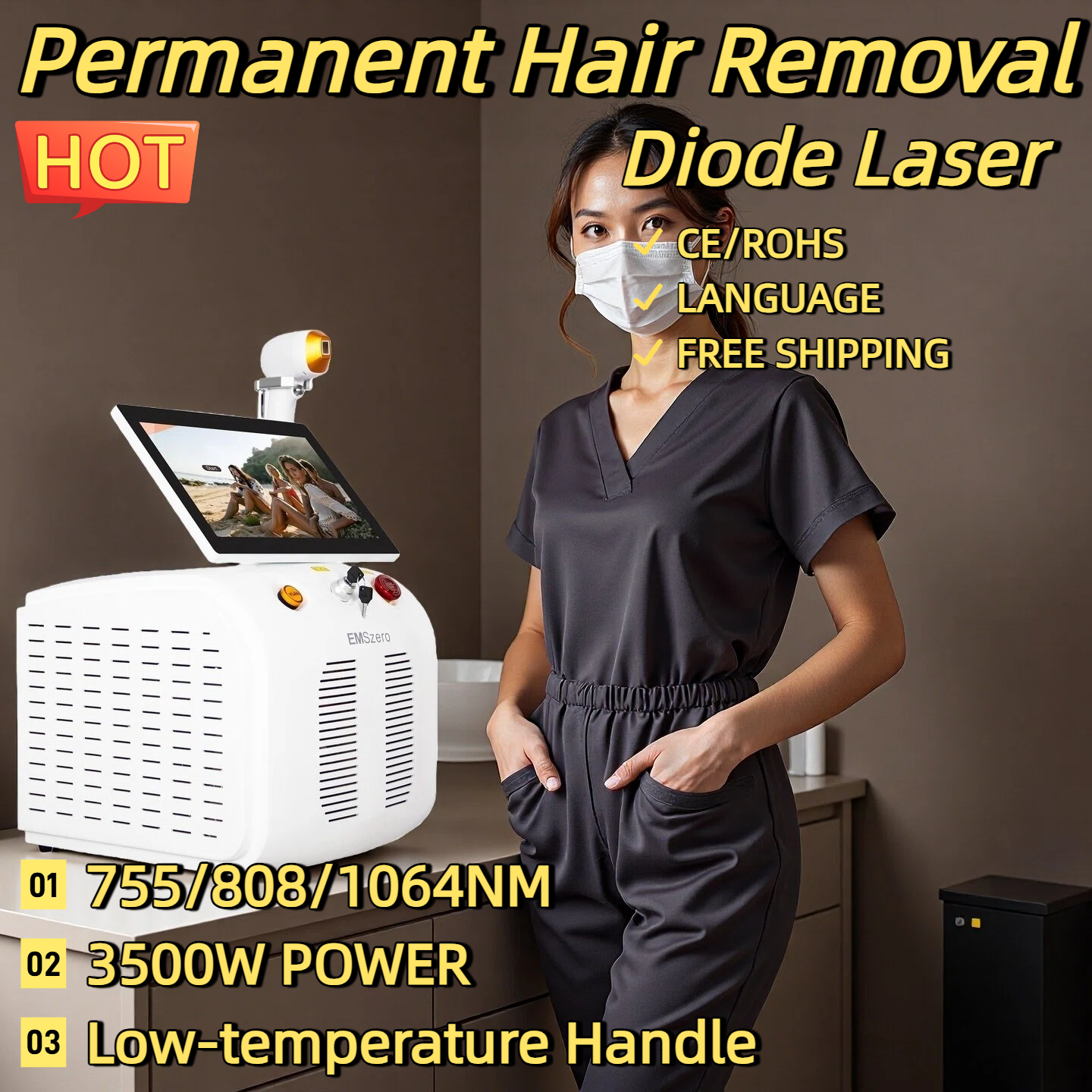 3500W Soprano Titanium Ice Platinum Diode 755 808 1064nm 3 Wavelength Laser Machine Painless Diode Hair Removal Machine CE