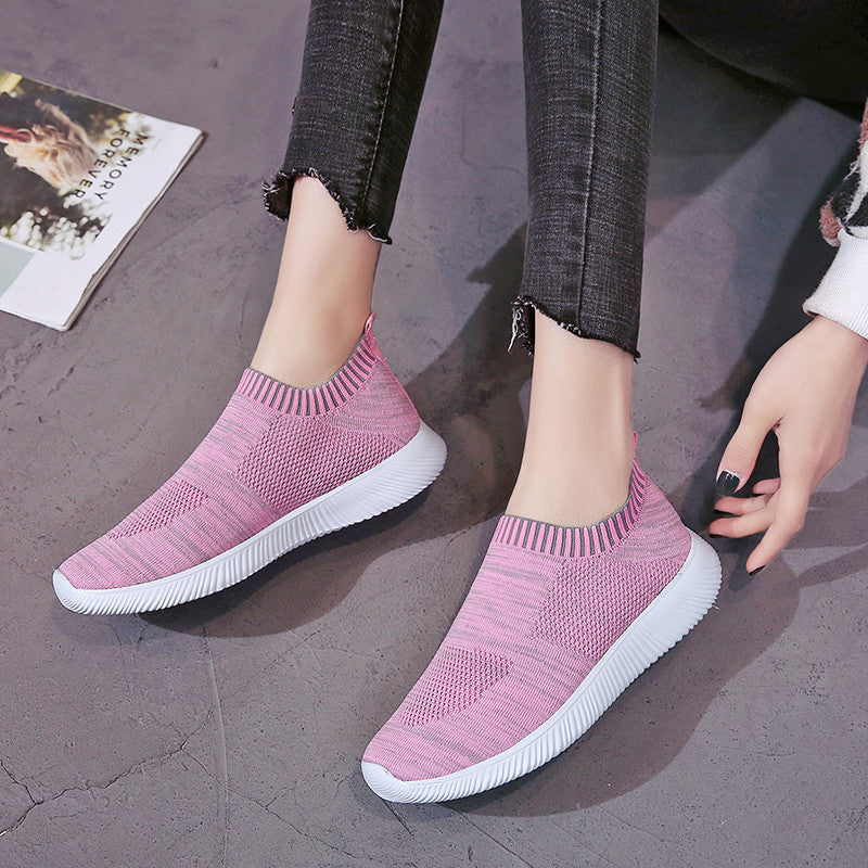 2021 Spring Air Mesh Slip on Sneakers Women Shoes Woman Autumn Plus Size Breathable Platform Knitting Flats Soft Walking Shoes A
