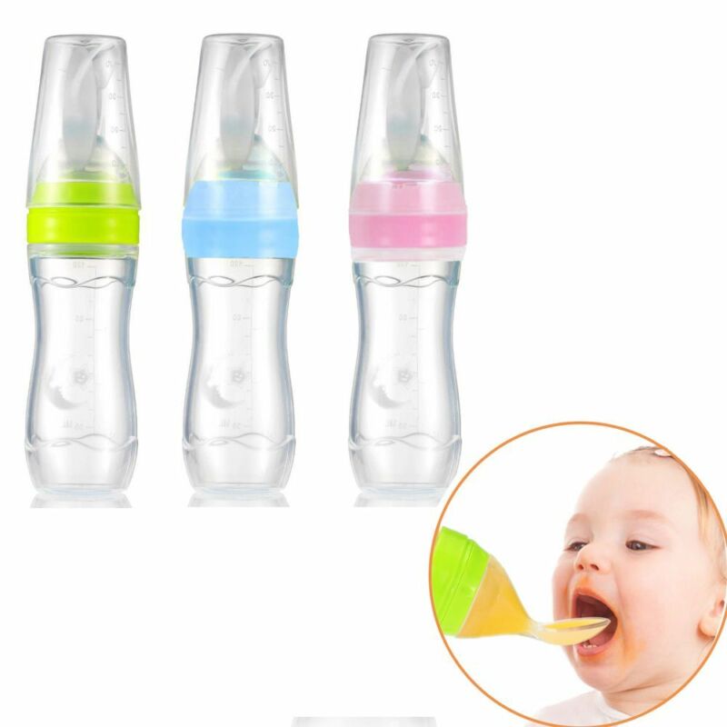 2021 New Infant Toddler Nipple Pacifier Baby Feeding Tool Milk Bottle With Spoon Silicone Unique Spoon Lid food plement