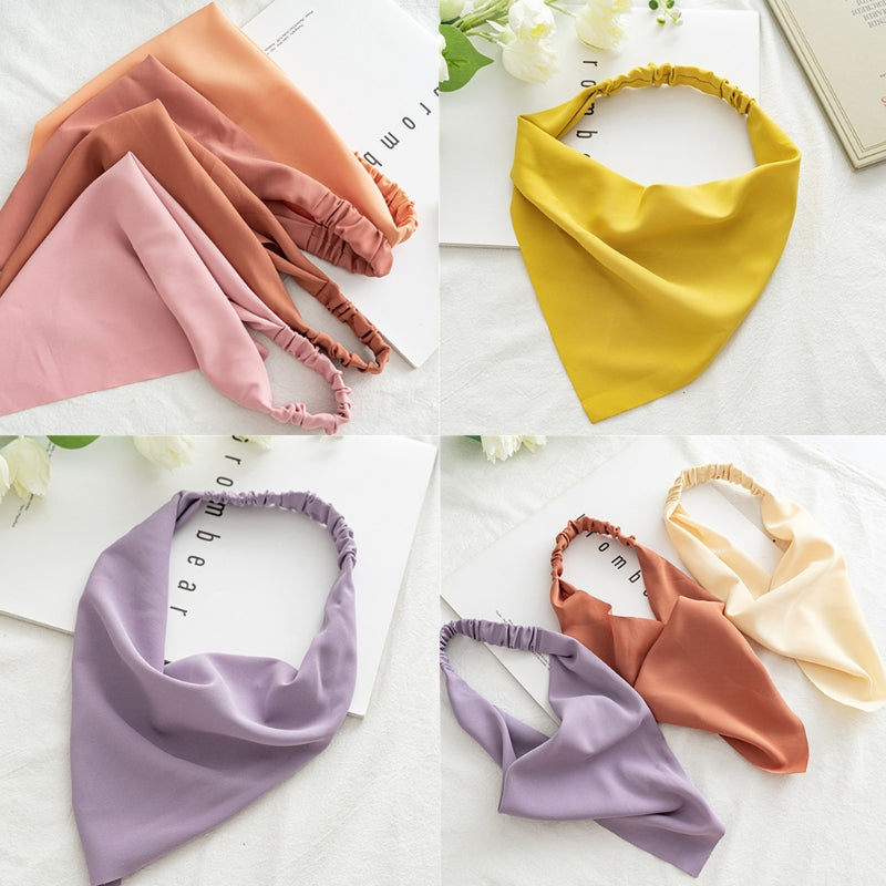 Solid Candy Color Elastic Hair Scarf Headband Women Girls Triangle Head Kerchief Turban Boho Bandana Headwrap