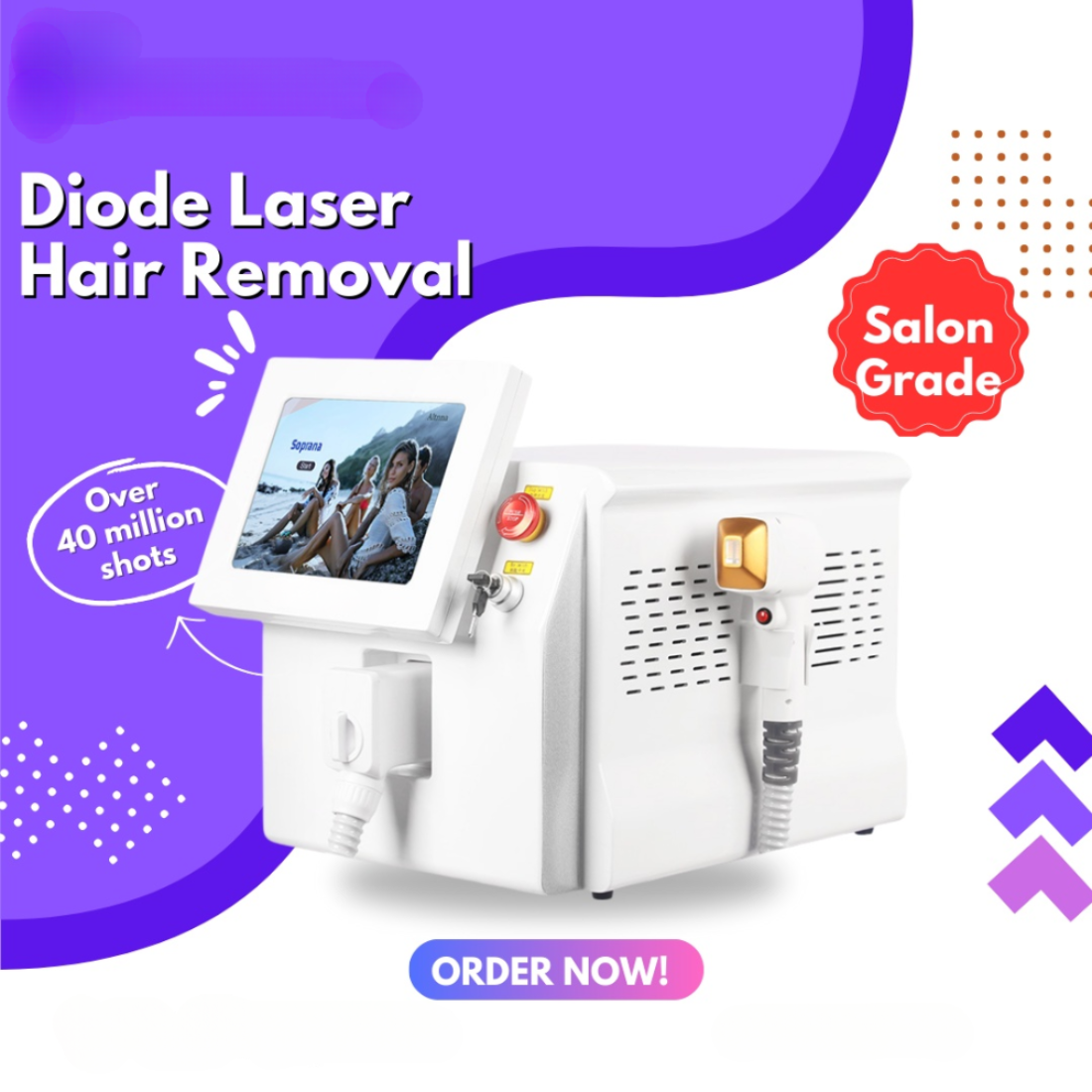 808nm Diode Laser Hair Removal Machine Cooling Permanent Painless 3Wavelength Epilator Super Energy Density Suitable All Skin Tone