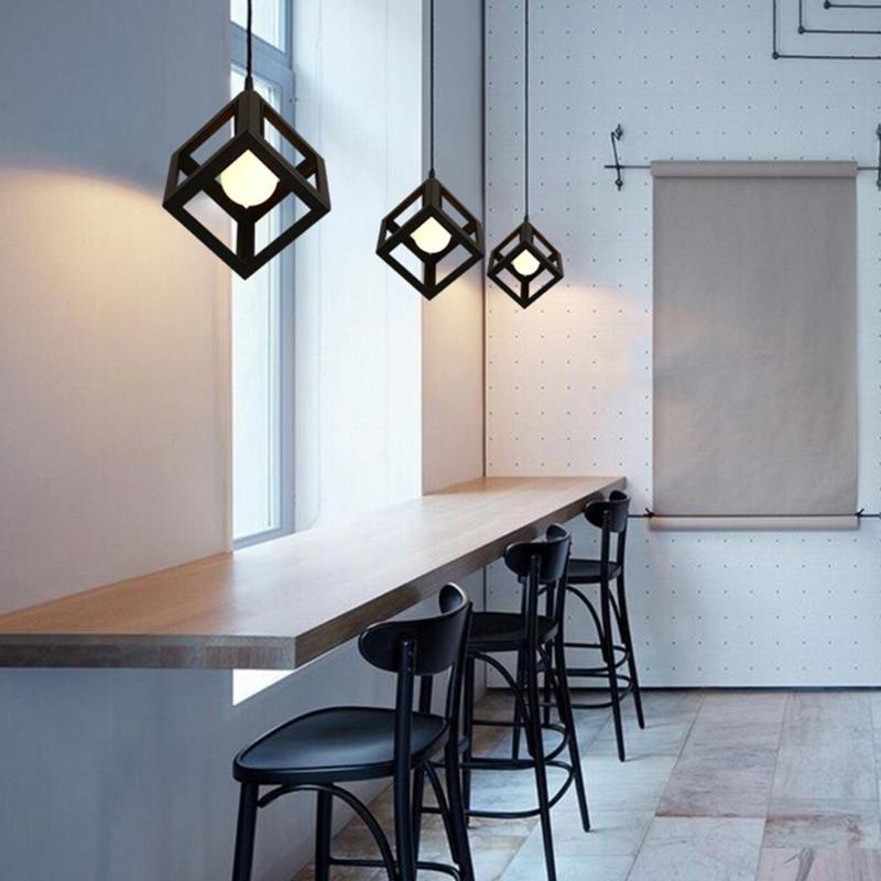 Lamp Covers & Shades E27 Bulb Cage Guard Ceiling Pendant Square Cover Shade Light Bar W-Cable