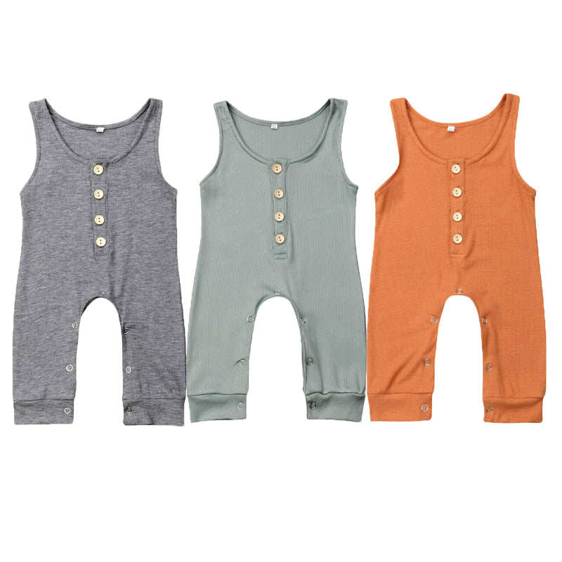 Summer Infant Baby Boy Girls Romper Clothes Solid Button Sleeveless Romper Jumpsuit Outfit Set