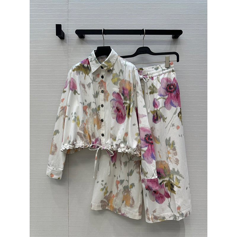 Designer 2025 Flower Printed Casual Tracksuit Women 2 Pieces Set Loose Long Sleeve Jacket Sweatshirts and Drawstring Casual Pants