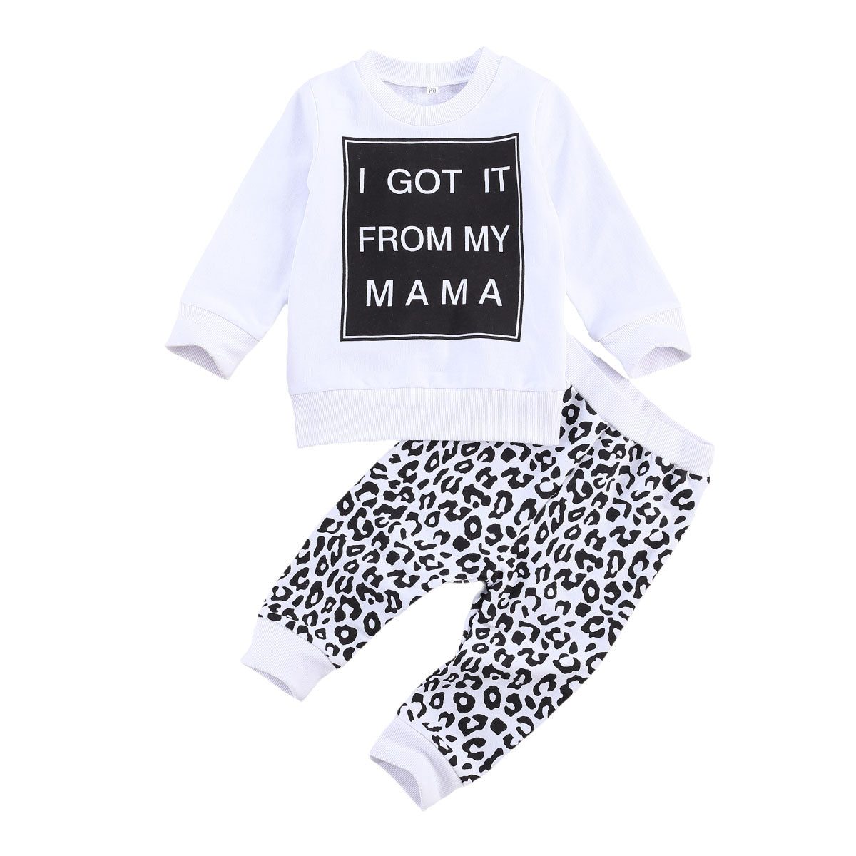 0-3Y Infant Baby Girls Boys Clothes Sets Letter Print Long Sleeve Pullover Sweatshirt Tops Leopard Pants