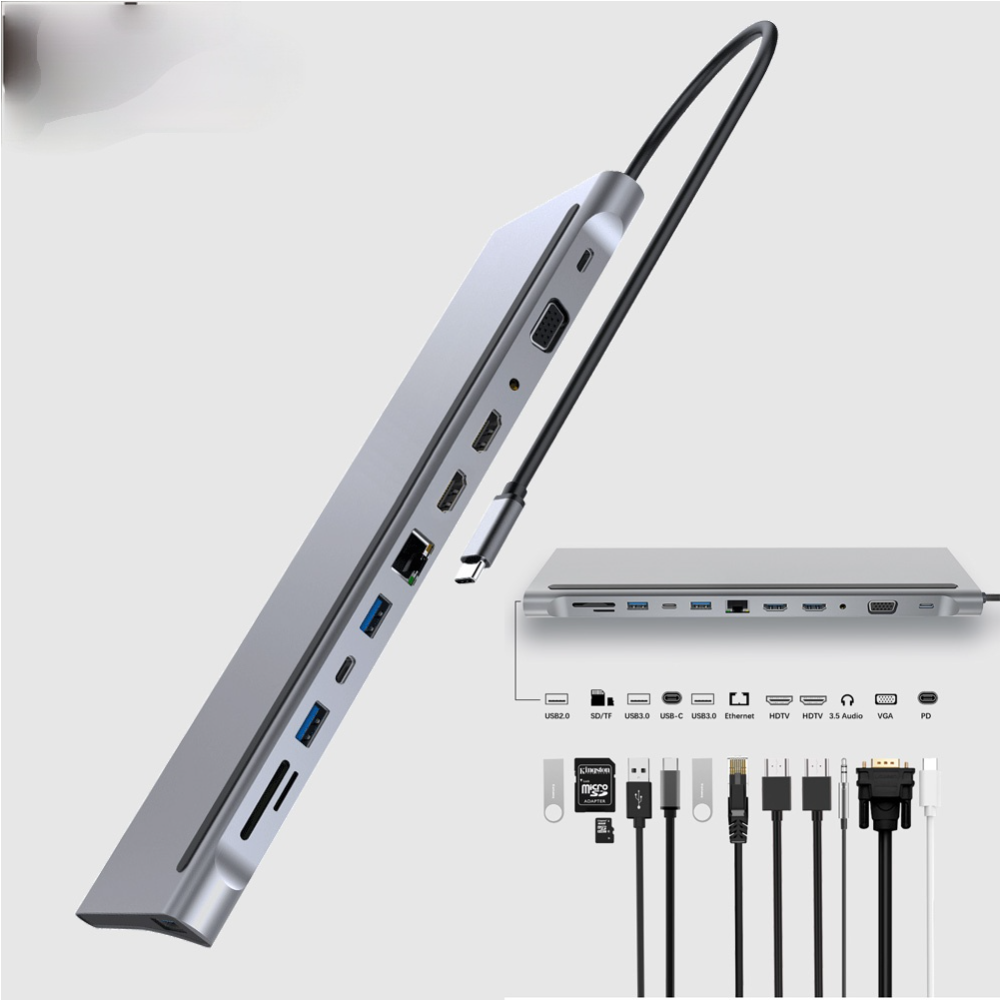 MST USB C Hub To HDMI-Compatible VGA Multi RJ45 Splitter 3.5mm Aux PD Charger SD TF Card Readers For Macbook Air