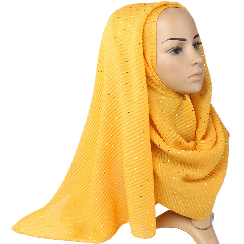 Winter Beautiful Muslim Hijabs Wrinkled Headscarf Wraps Got Glitter Dot Turban Pleated Cotton Women Scarf Long Shawl 200x90cm