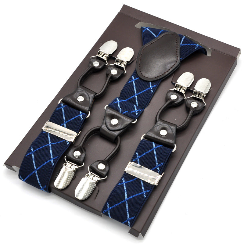 Novelty Male Suspenders Leather Jacquard 6clips western-style trousers Man braces cinturino Adjustable Suspender 8color