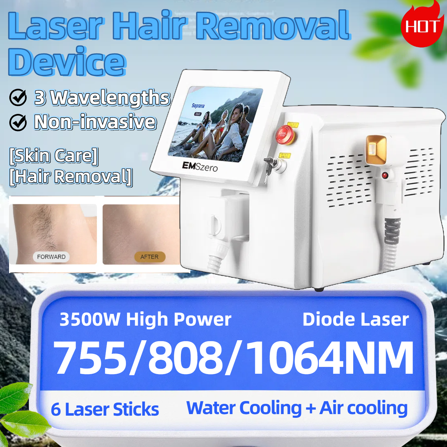 808 Alexandrite Hair Removal Laser Diode MachineIce Platinum Body Face Underarm Cooling Head Permanent Painless Epilator Permanent Reduce Hair Folli
