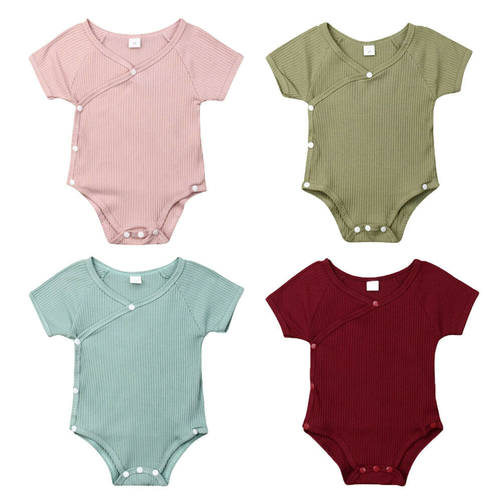Newborn Infant Baby Girls Boys Bodysuits Clothes Short Sleeve Solid Jumpsuit One Piece Outfit