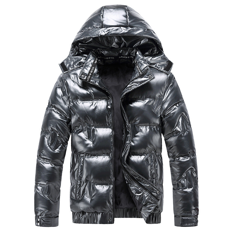 New Side Seam Sidekick Basic Casual Silver Youth Hooded Solid Color Casual Winter Collarless Mens Cotton-Quilted Coat