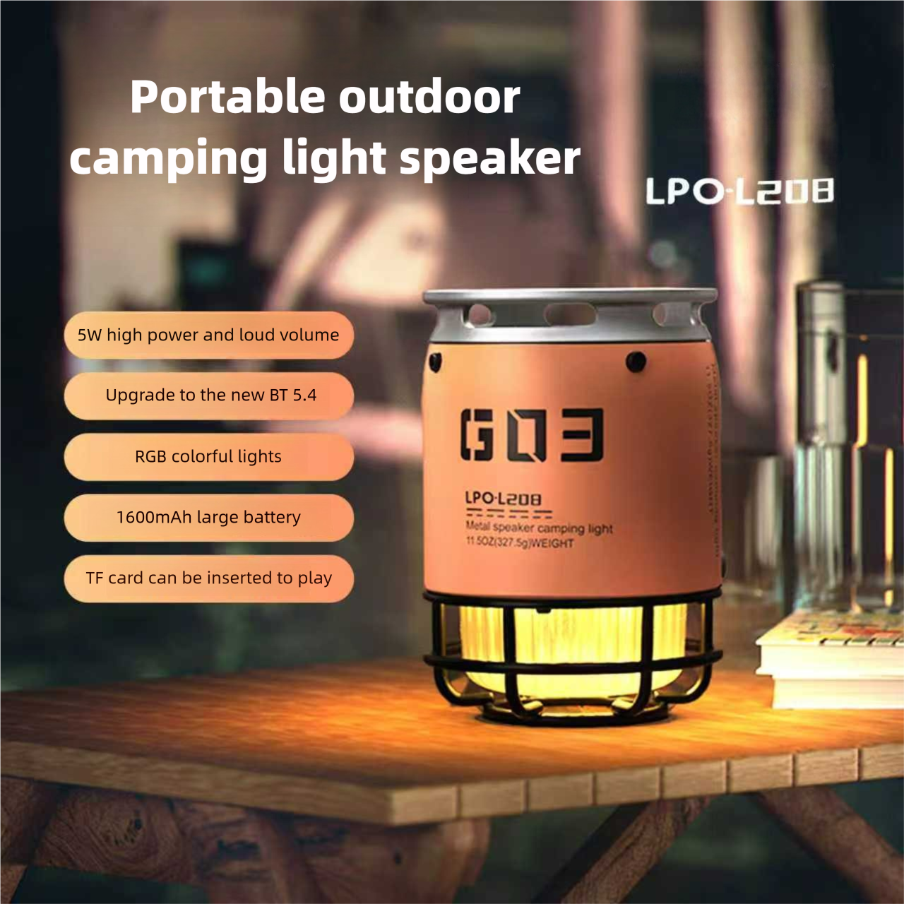 Outdoor Metal Wireless Bluetooth Speaker Compact Size with TF Card Slot Camping Hiking Picnics Portable Speaker RGB Ambient Light for Atmosphere Cre