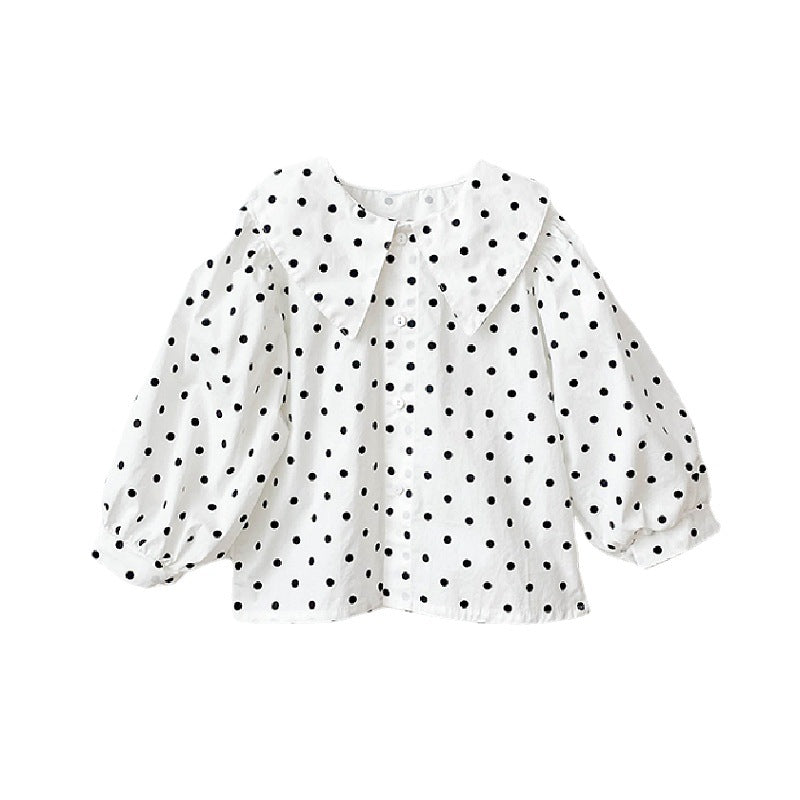 Baby Girl White Shirts For Kids 2021 Spring Ploka Dot Blouses And Shirts Children Cotton Tops And Tees