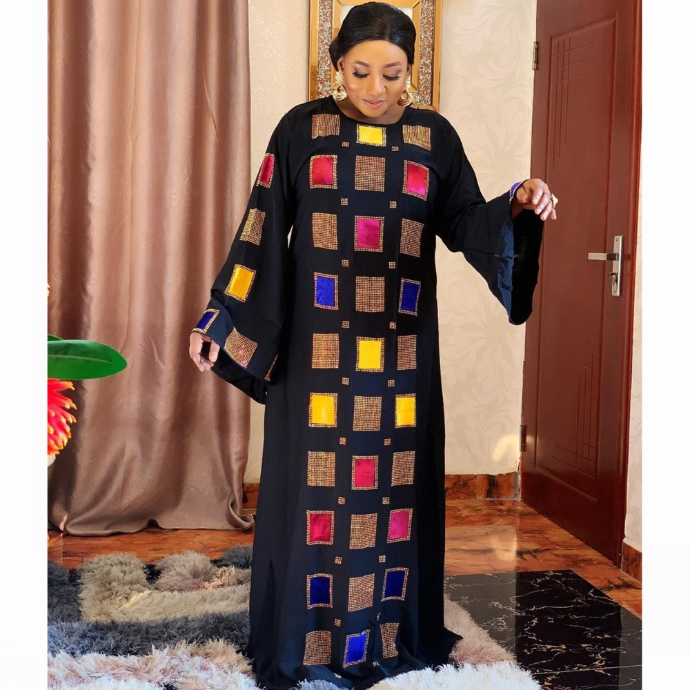 African Dresses Women Muslim Islamic Clothing Diamond Dashiki Vetement Robe Africaine Bazin Ankara Ladies Dress Headtie Wraps
