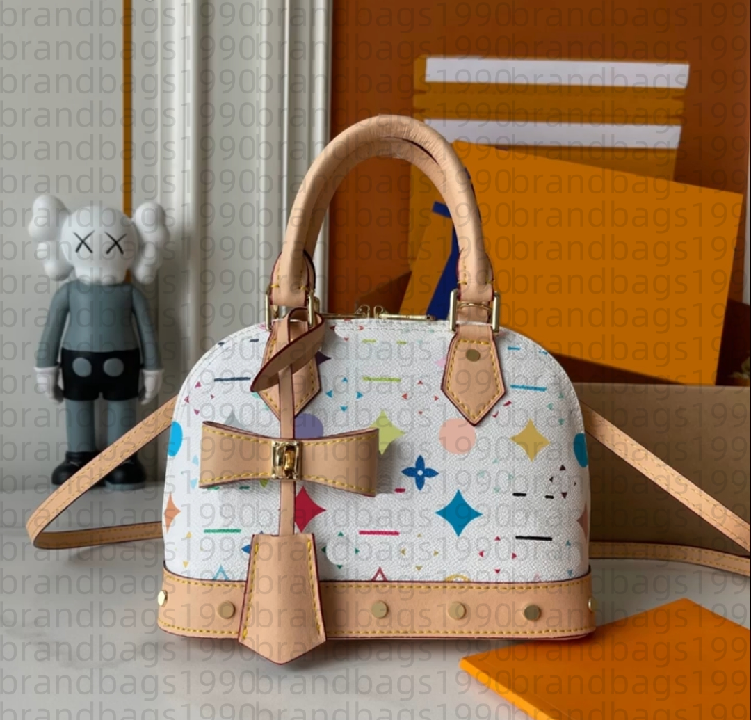 new women shoulder bag leather takashi murakami handbag luxury designer baguette canvas tote colorful waist bag composite lady beach clutch purse 20