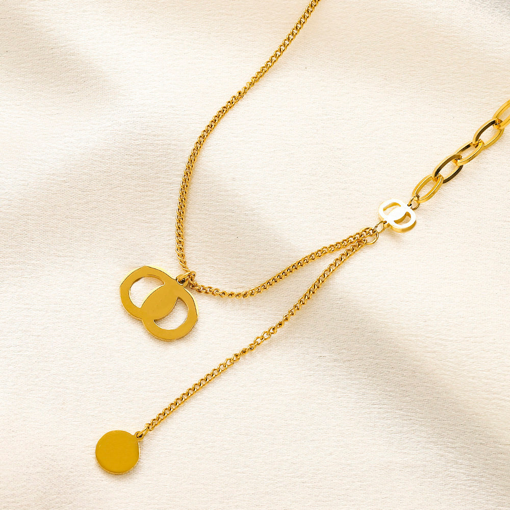 Fashion Women Luxury Designer Necklace Choker Pendant Chain 18K Gold Plated Stainless Steel Necklaces Wedding Jewelry Accessories