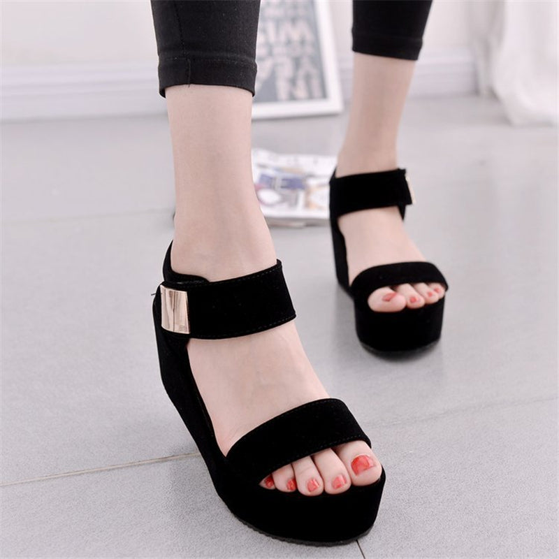 Womens shoes summer new style Korean student lame heel mid-heel platform platform sandals1