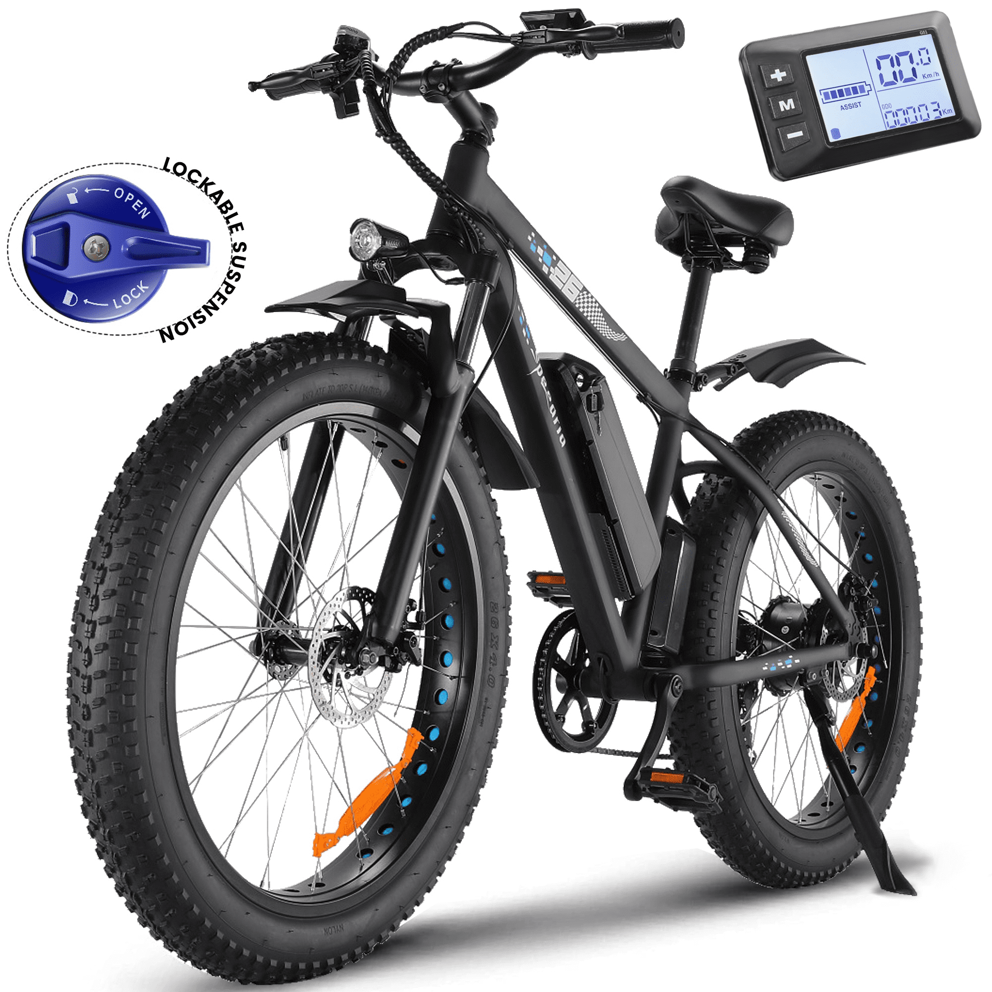 Electric Bike 26&quot; x 4&quot; Fat Tire Electric Bike Adult 500W 19.8MPH Mountain Bike, 48V 10.4Ah Battery, Lockable Suspension Fork, LCD Display,