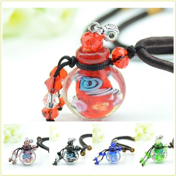 Color Glass Perfume Pendant Necklace MINI Refillable Empty Essential Oil Bottle Fragrance Charm Pendant Jewelry for Women 5pcs-lot DC299