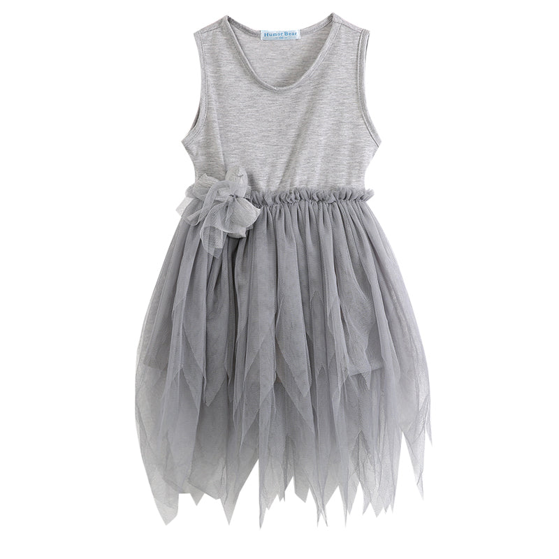 2021 Summer Princess Sweet Lovely Newborn Infant Baby Girls Sleeveless O-Neck Grey Floral Lave Knee-Length Tutu Dress Sundress