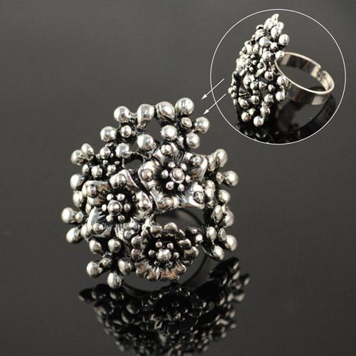 Fashion vintage silver color metal coral Rings for women antique silver Jewellery unique design coral rings stretchable size rings RN-420