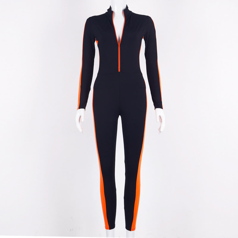 European and American Foreign Trade Explosions 2020 Spring and Summer Womens New Zipper Stitching Yoga Sports Jumpsuit with Women