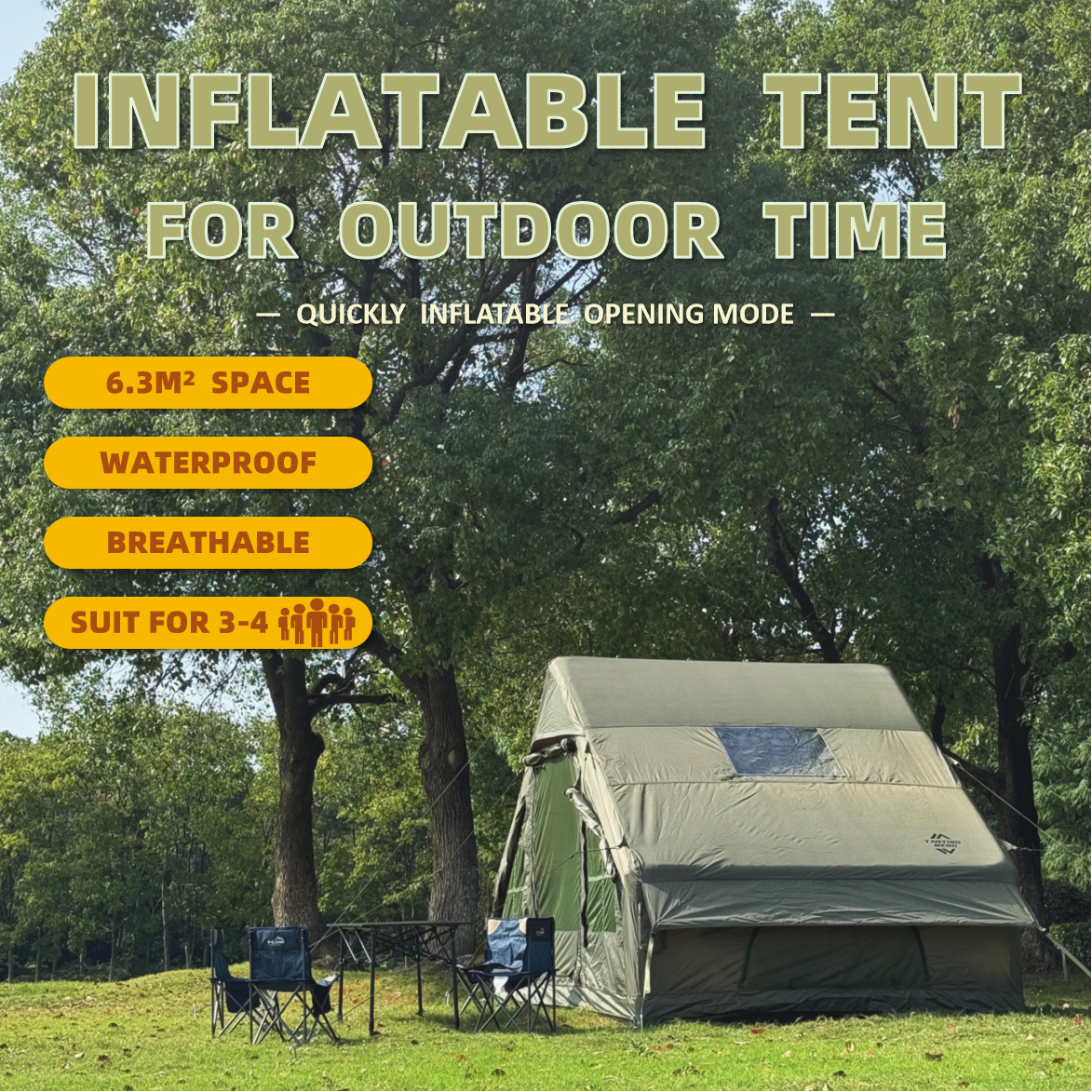 Military Green Inflatable Tent for Outdoor Camping - Size: 6.3 Square Meters