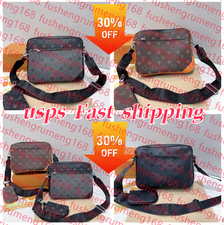 Men Leather TRIO Messenger Bags Luxury Shoulder belt Make up Bag Designer Handbag Tote Man&#039;s bags Shoulder bag Handbags Wallets purse tote bag