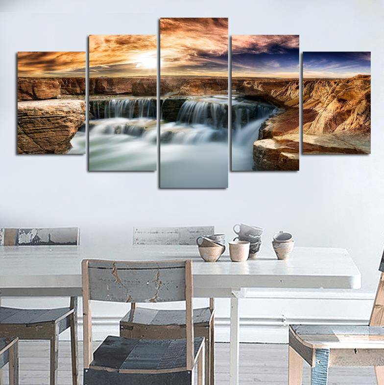 5 Pieces Waterfull Prints Canvas Art sunset Wall Decor Landscape Posters and Prints Modern Painting Bedroom Home Decor No Frame