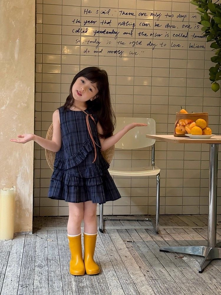 D32 Girls cotton loose big swing skirt small children&#039;s summer new vest skirt children&#039;s Korean version of simple summer sleeveless skirt