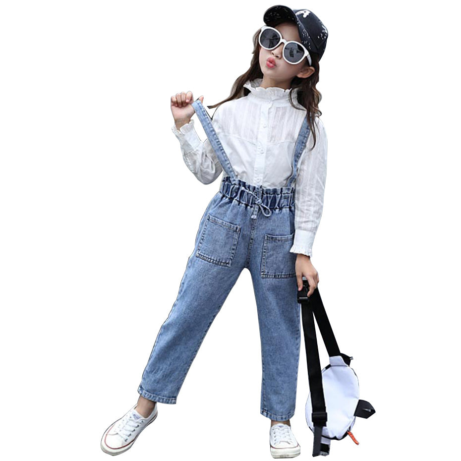 2021 Kids Denim Overall for Girls Children Spring Suspenders Pencil Jeans Kids Jumpsuit Girls Denim Overalls 6 8 10 12