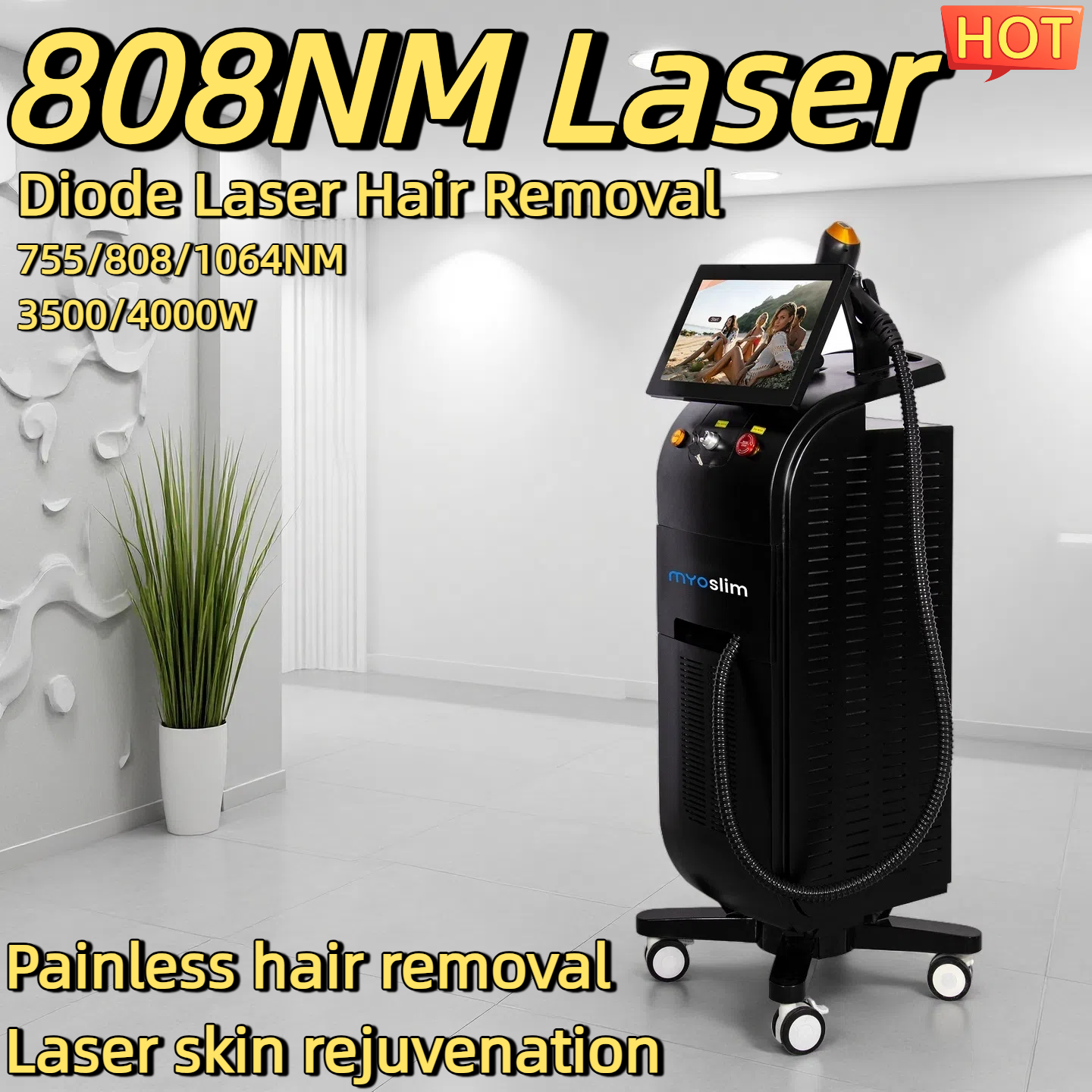 Diode Laser Hair Removal Machines Professional 755nm 808nm 1064nm Painless Permanent Hair Removal Non-invasive Permanent Cooling Head Painless Epila