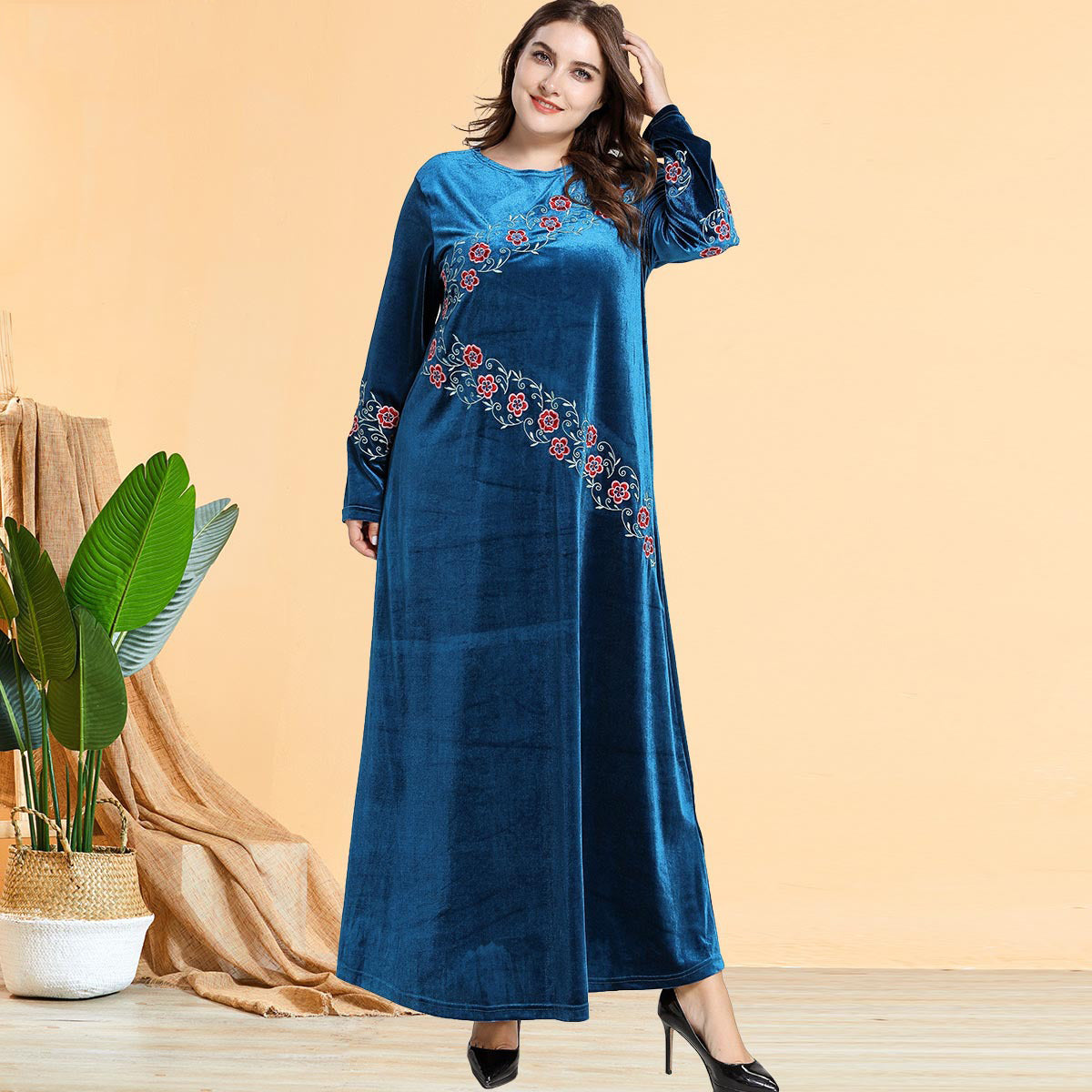 Autumn Wineter Veet Muslim Dress Women Djellaba Turkey Abaya Ramadan Long Vestidos Islamic Clothing Musulman Moroccan Kaftan